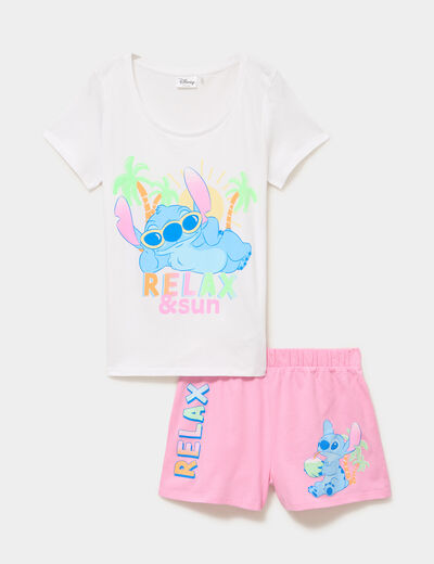 Ensemble pyjama short coton Stitch blanc femme