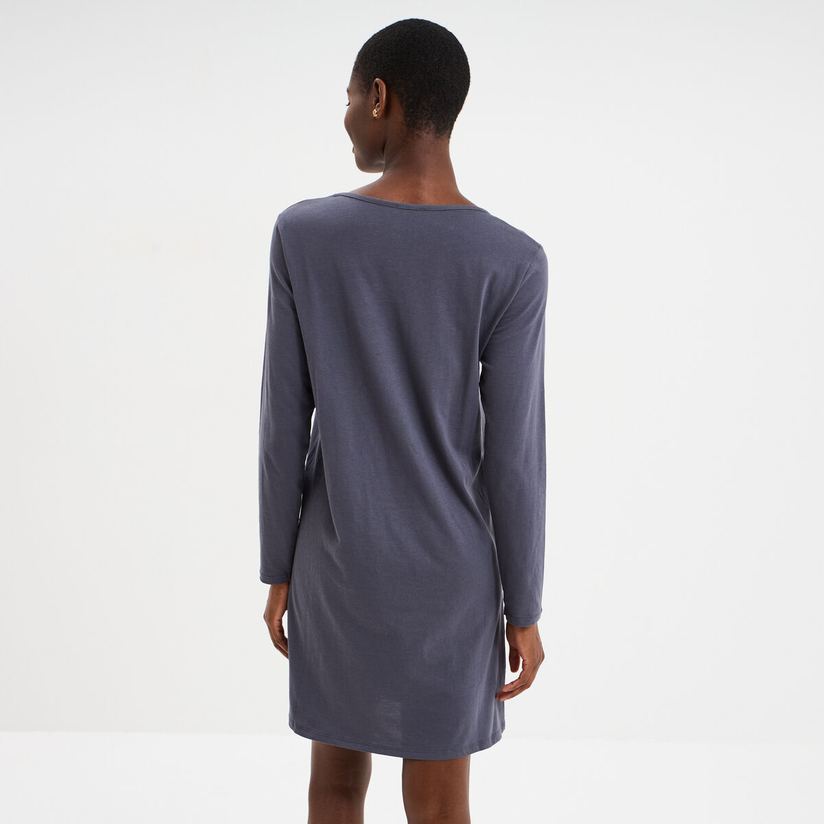 Chemise de nuit manches longues coton bleu gris femme