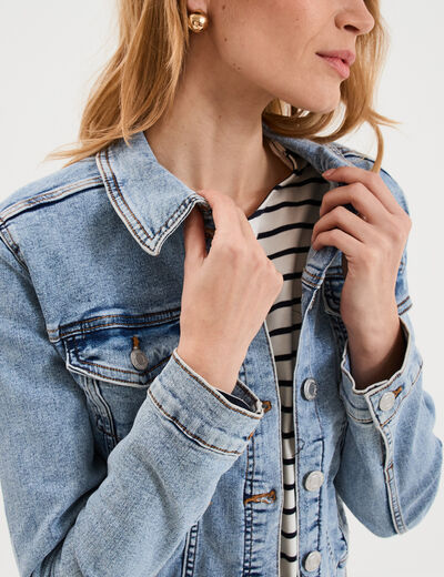 Veste en jean ajust&eacute;e boutonn&eacute;e denim double stone femme