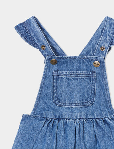 Robe salopette en jean avec volants denim stone bébé fille