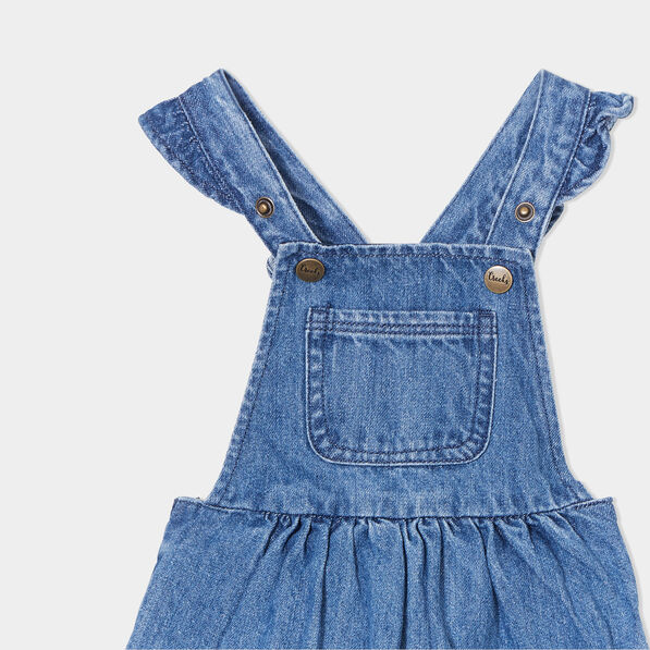 Robe salopette en jean avec volants denim stone bébé fille