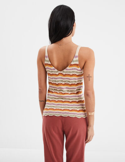 Débardeur tricot ajouré col en V blanc femme