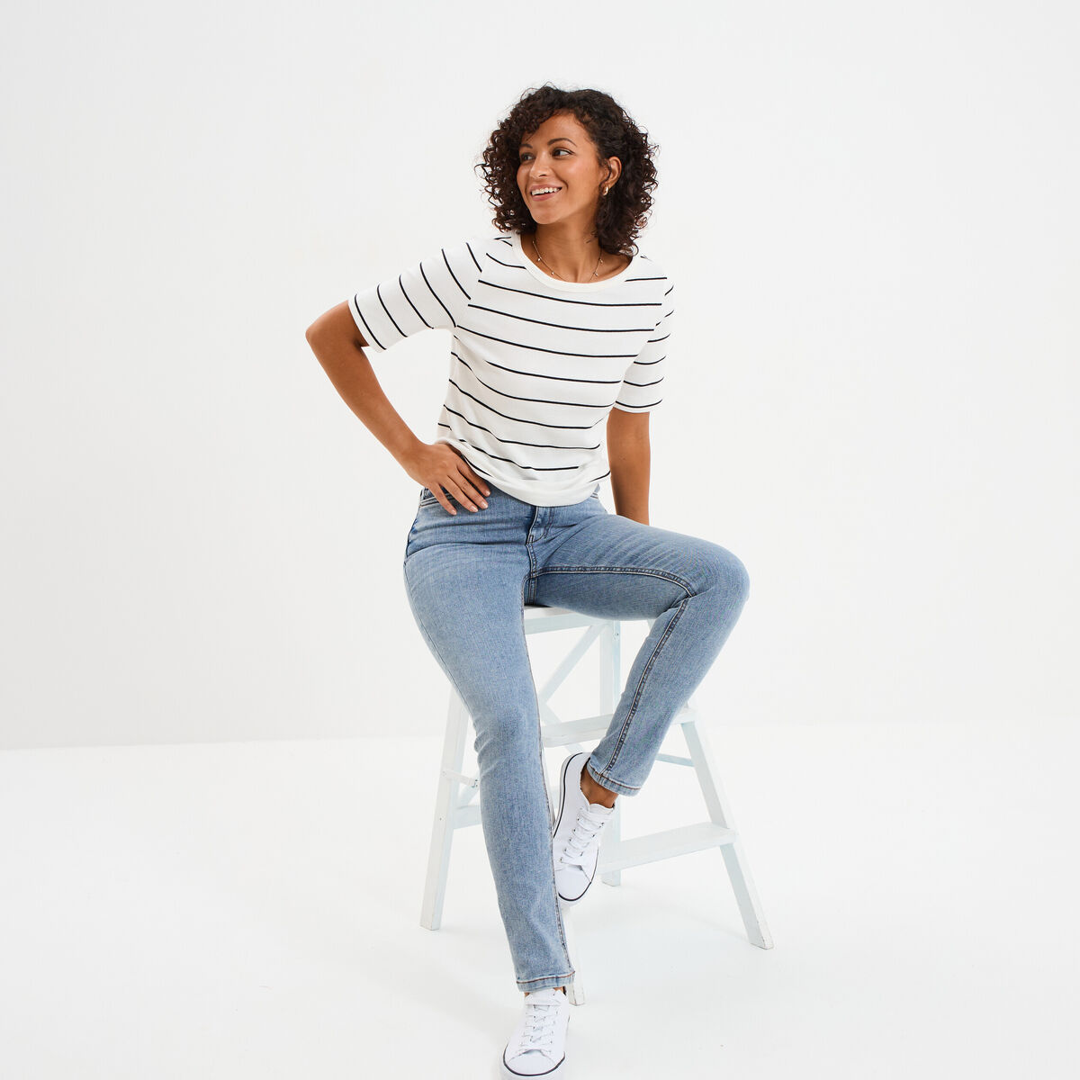 Jeans skinny taille haute denim double stone femme