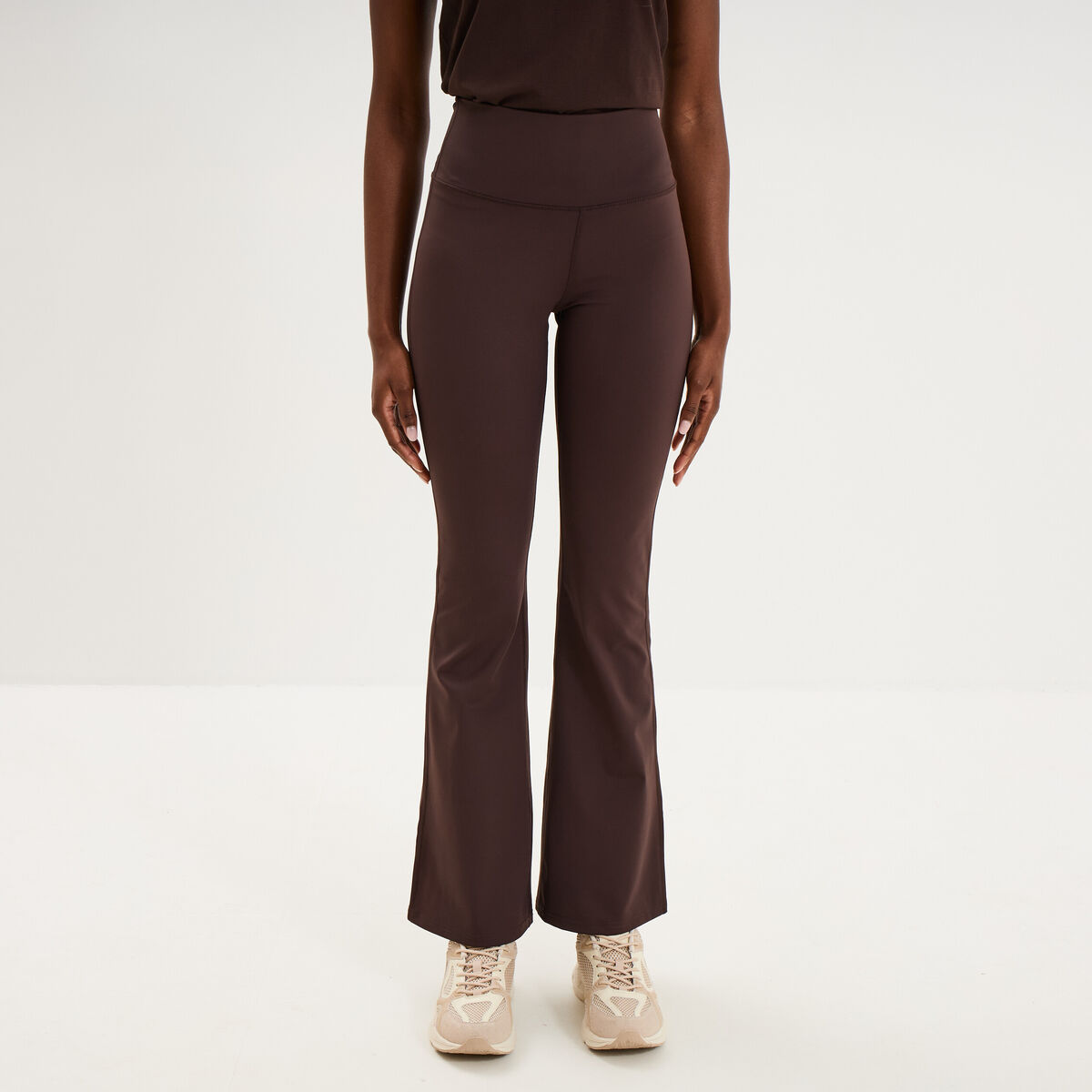 Legging de sport flare taille haute marron fonc&eacute; femme