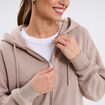 Sweat zippé à capuche molleton beige femme