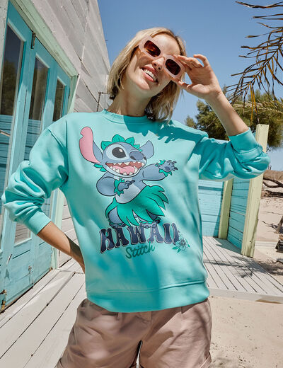 Sweat manches longues coton Stitch vert turquoise femme