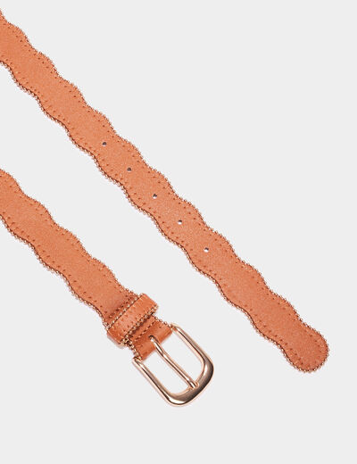 Ceinture bord festonné détails bijoux camel femme