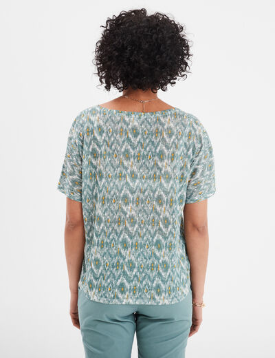 T-shirt col en V manches courtes vert pastel femme