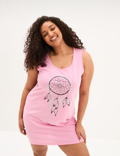 Chemise de nuit sans manches coton rose femme grande taille