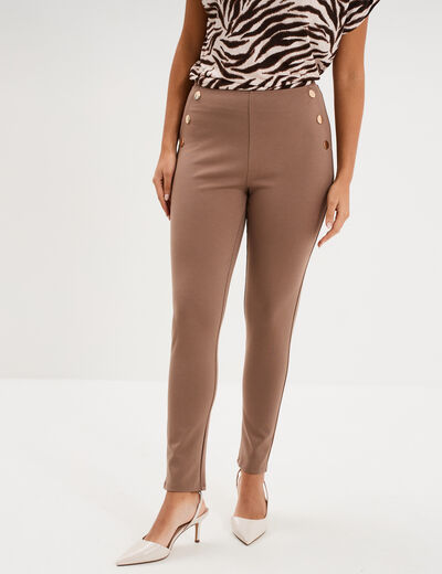 Leggings &agrave; boutons pont marron clair femme
