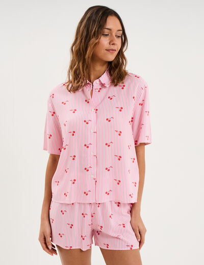 Ensemble pyjama short et chemise ecru femme