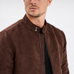 Blouson col biker en su&eacute;dine zipp&eacute; marron fonc&eacute; homme