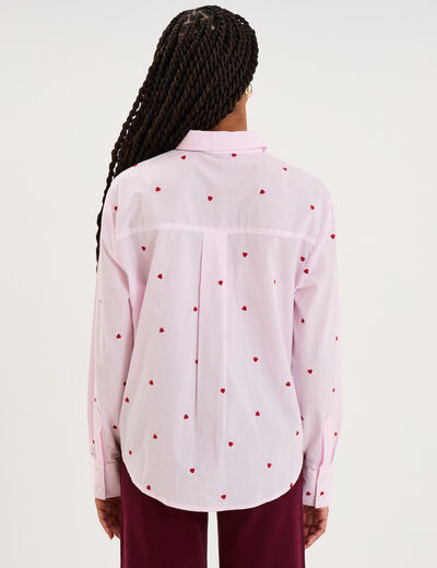 Chemise brod&eacute;e manches longues rose femme