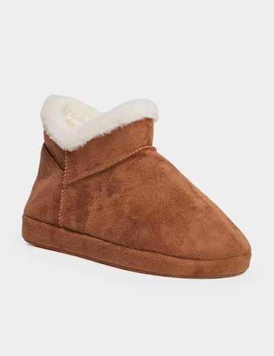 Chaussons bottines fourrés camel femme