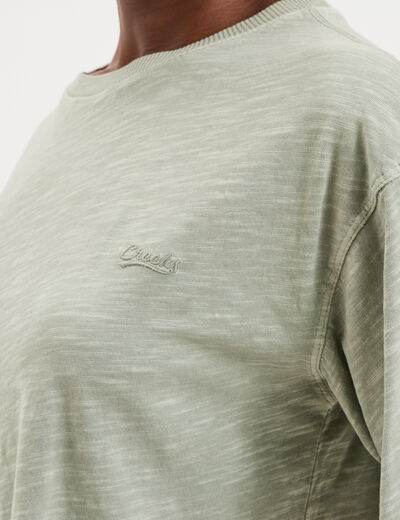 T-shirt col rond manches courtes coton vert clair femme