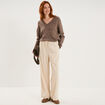 Pantalon large effet velours c&ocirc;tel&eacute; sable femme