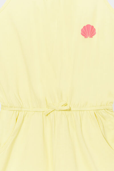 Combishort élastiquée à bretelles coton jaune citron fille