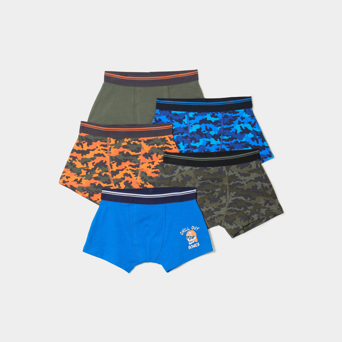 Lot 5 boxers coton vert kaki gar&ccedil;on