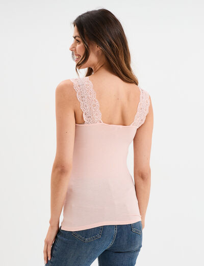 Débardeur ajusté avec dentelle rose clair femme