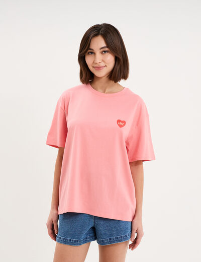 T-shirt droit manches courtes coton rose femme