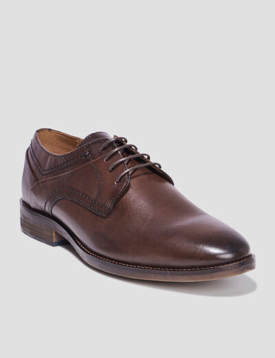 Derbies à lacets en cuir marron homme