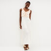 Robe longue buste brod&eacute; sans manches ecru femme