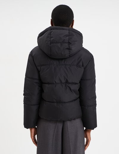 Doudoune courte droite doublée à capuche noir femme