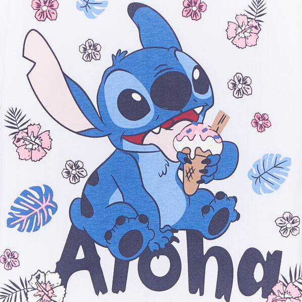 T-shirt col rond manches courtes Stitch blanc fille