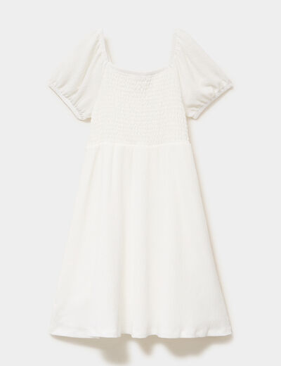 Robe smock&eacute;e manches courtes &eacute;vas&eacute;e ivoire fille
