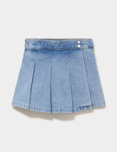 Jupe-short en jean avec plis coton denim double stone fille