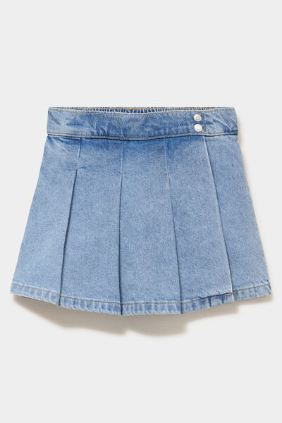 Jupe-short en jean avec plis coton denim double stone fille