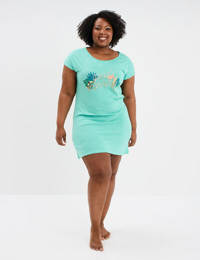 Chemise de nuit courte bleu turquoise femme grande taille