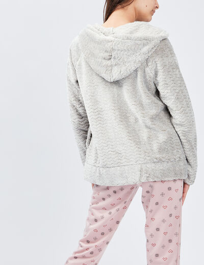 Veste de pyjama effet velours &agrave; capuche gris femme