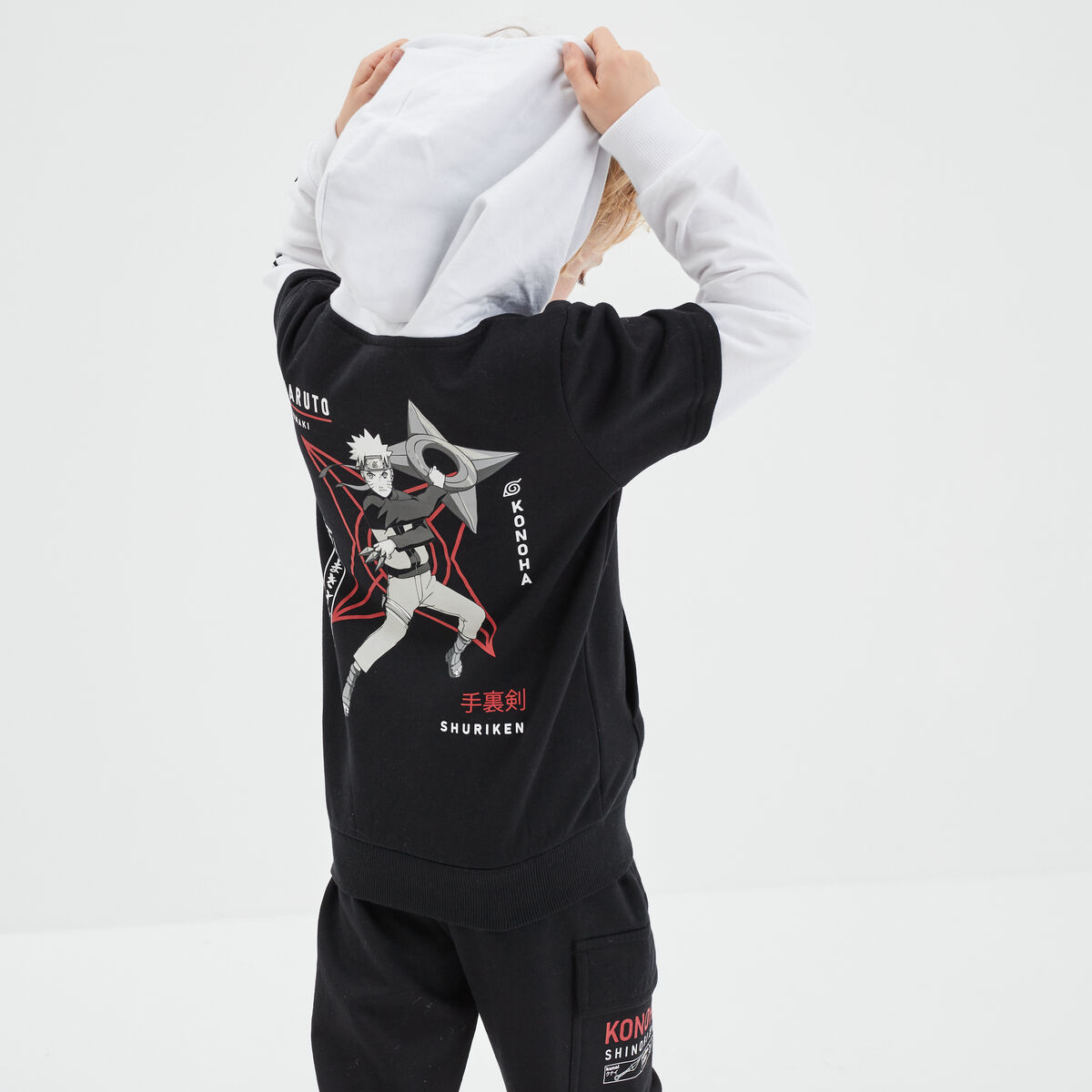 Sweat à capuche hoodie 2-en-1 Naruto noir garçon