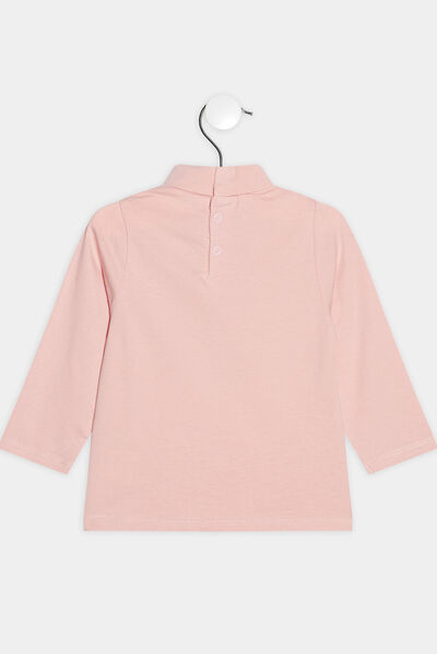 T-shirt avec col roulé rose clair bébé fille