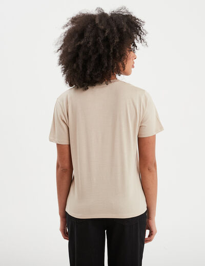 T-shirt col rond manches courtes coton beige femme