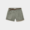 Short chino ceinture tress&eacute;e vert kaki femme