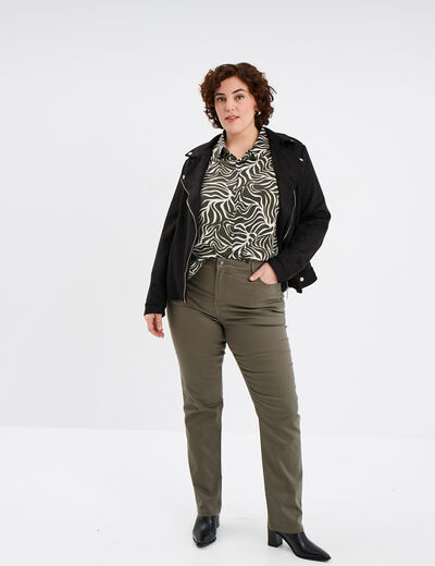 Pantalon straight taille haute Modavista vert kaki femme grande taille