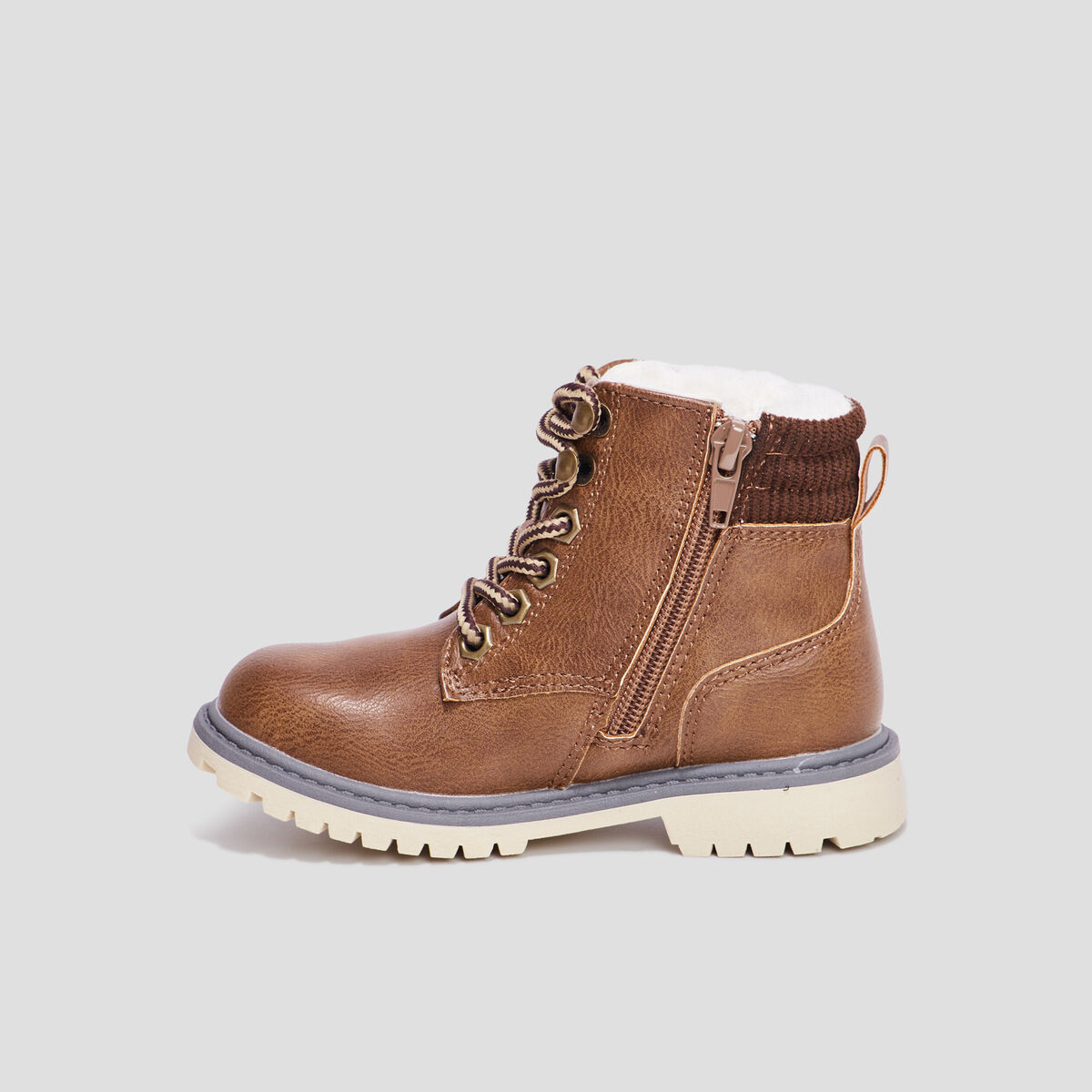 Bottines zipp&eacute;es doubl&eacute;es marron gar&ccedil;on