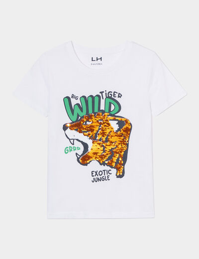 T-shirt sequins réversibles blanc garçon