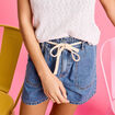 Short mom en jean ceinture cordon denim stone femme
