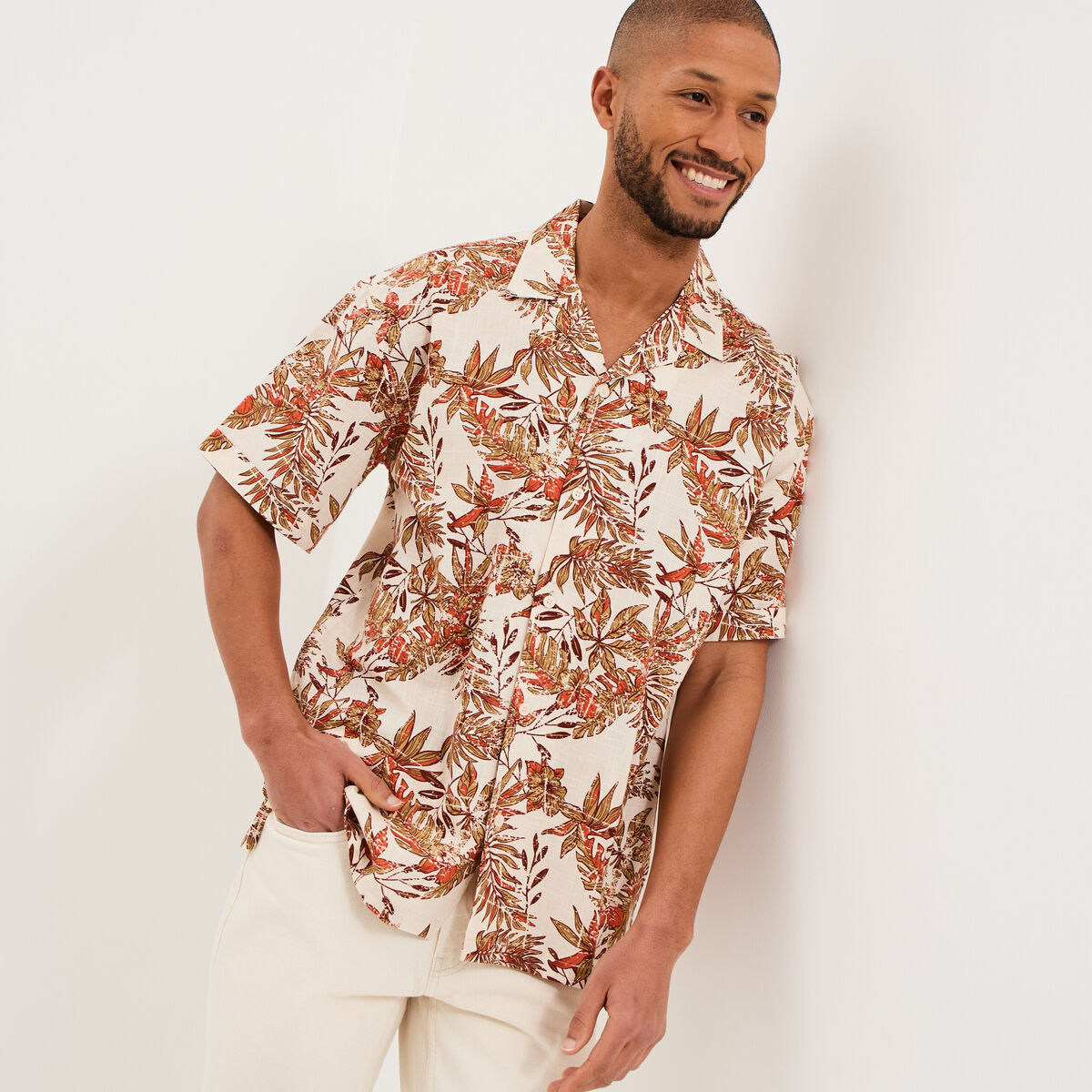 Chemise en coton manches courtes multicolore homme