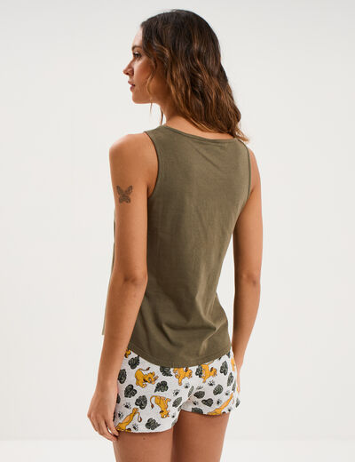 Ensemble pyjama short coton Le Roi lion vert kaki femme