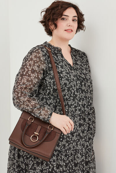 Sac à main carré avec bandoulière marron foncé femme