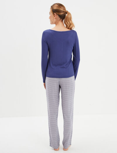 Ensemble pyjama manches longues 2 pièces bleu femme