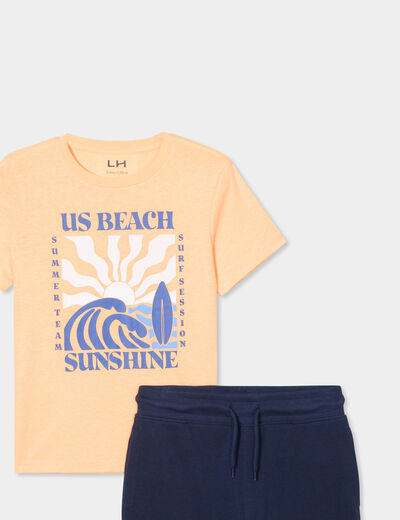 Ensemble short et t-shirt coton orange fluo garçon