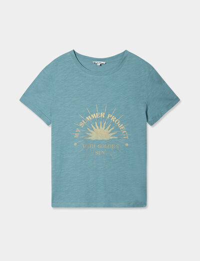 T-shirt manches courtes coton vert canard femme
