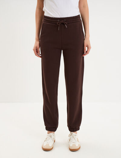 Pantalon de jogging molletonn&eacute; marron fonc&eacute; femme