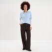 Pull col polo manches courtes bleu femme