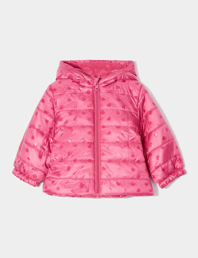 Doudoune oversize zippée à capuche vieux rose bébé fille